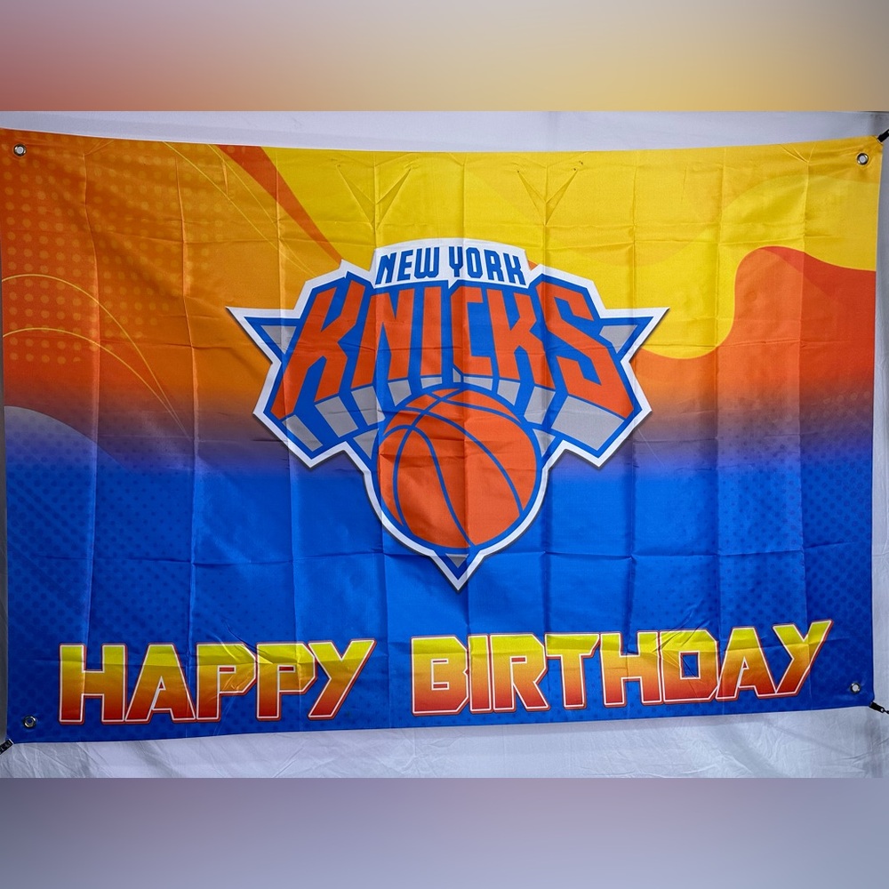 New York Knicks Happy Birthday Backdrop Banner (polyester) 5x3Ft.